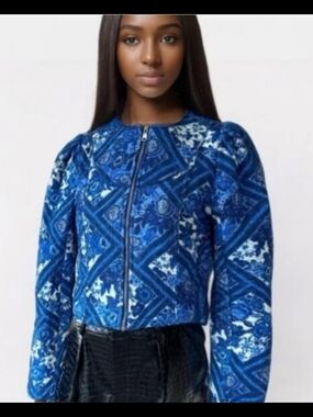 NWT | 7 For All Mankind Blue Quilted Bomber Jacket | SZ L